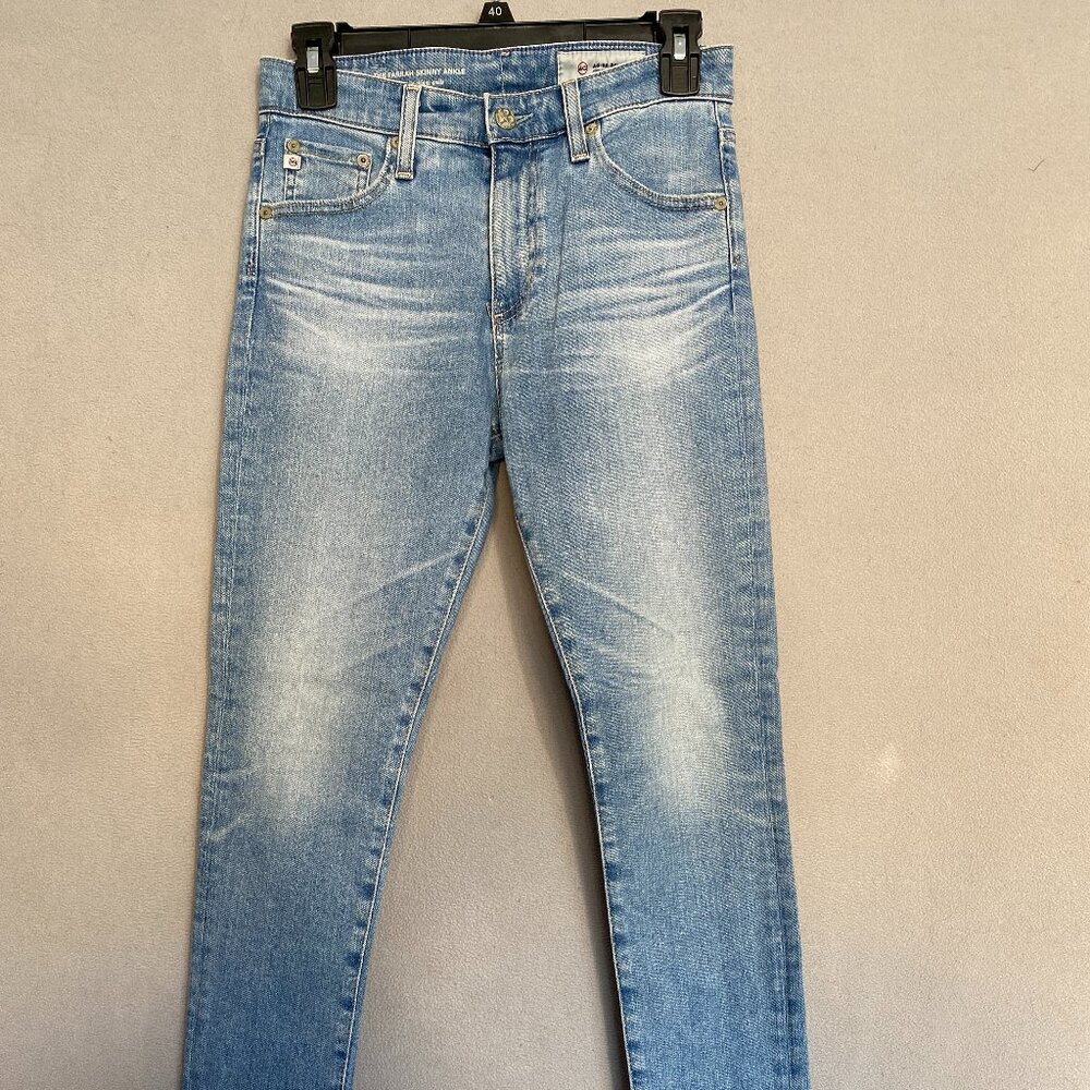 AG Farrah Skinny Ankle Jeans Womens Size 26R Light Wash Raw Hem Distressed Denim